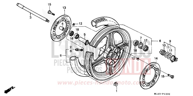 VORDERRAD von CB1300 Super Bold'or ABS SHASTA WHITE (NH138) von 1988